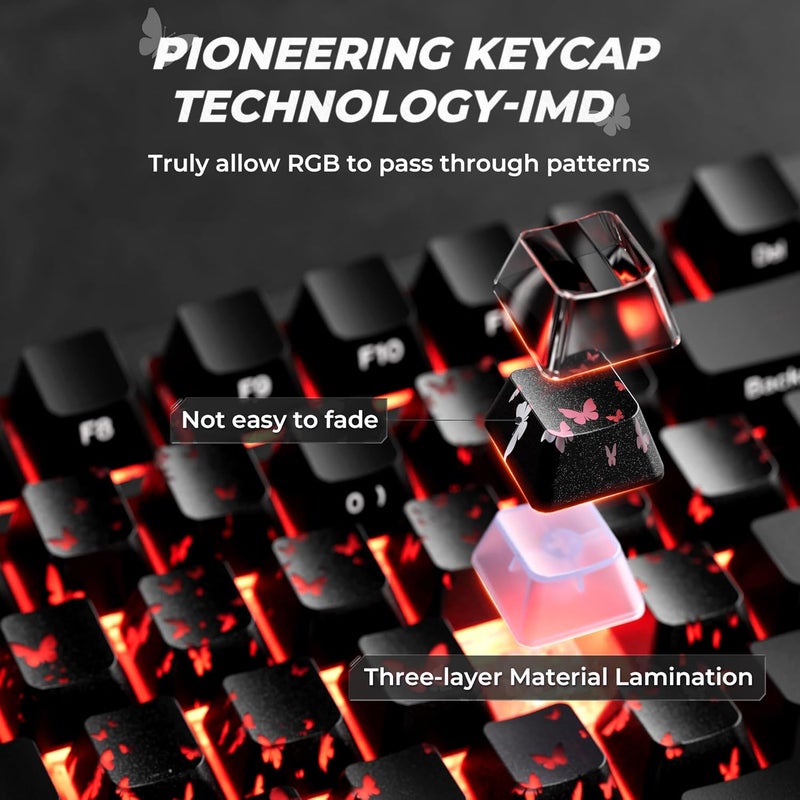 HITIME XVX Black Butterfly Shine Through Keycaps, Love Theme Cute Custom Keycaps, Blank OEM Profile IMD Translucent Keycap, Anime Style, for MX Switches Mechanical Keyboard, Silver（Only 21 Keys - Image 4